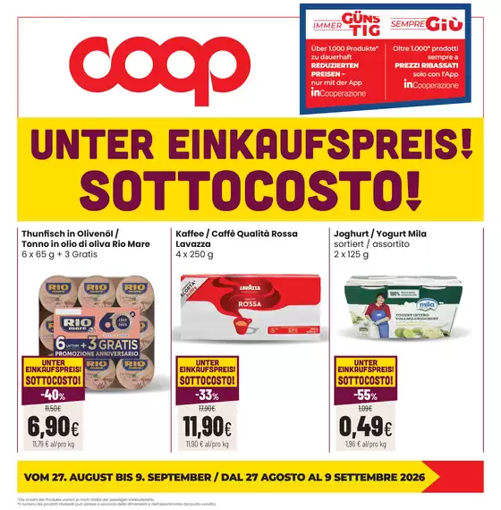 Volantino Coop a Villabassa | Sottocosto! | 2026-08-27T00:00:00.000Z - 2026-09-09T00:00:00.000Z