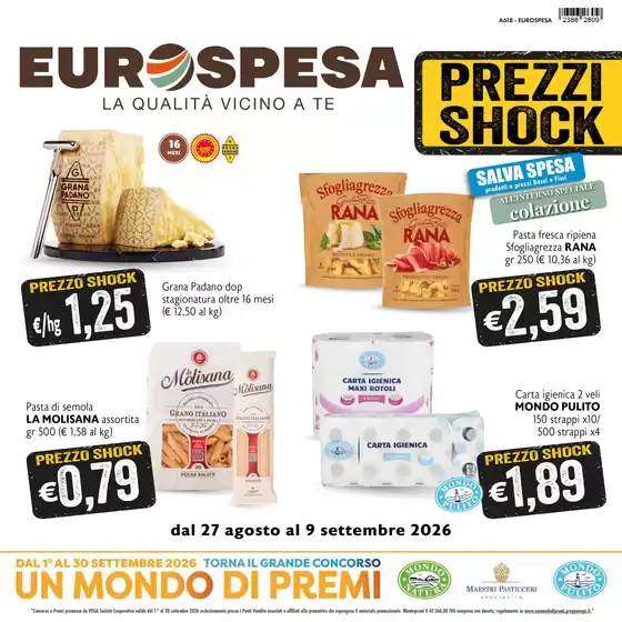 Volantino Eurospesa | Prezzi shock | 2026-08-28T00:00:00.000Z - 2026-09-09T00:00:00.000Z