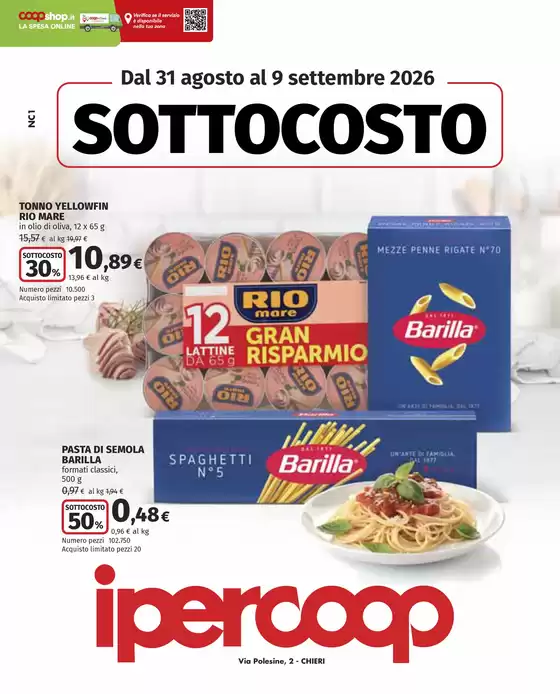 Volantino Ipercoop a Chieri | Sottocosto | 2026-08-31T00:00:00.000Z - 2026-09-09T00:00:00.000Z