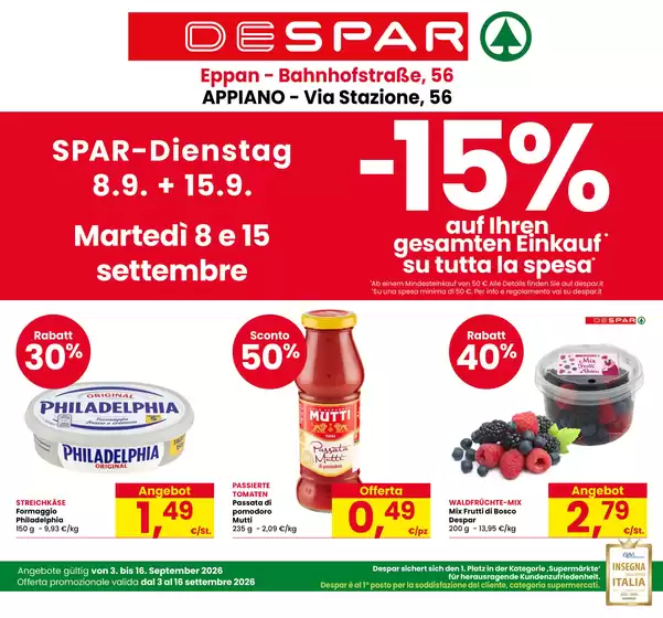 Volantino Despar a Renon | FRESCHE OCCASIONI | 2026-09-03T00:00:00.000Z - 2026-09-16T00:00:00.000Z