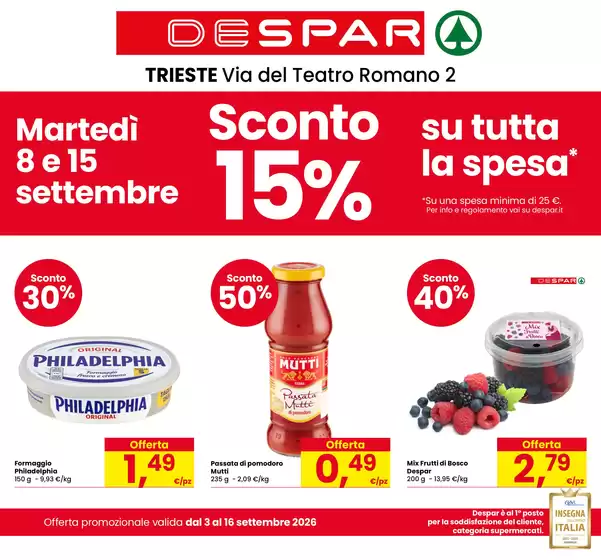 Volantino Despar a Monfalcone | FRESCHE OCCASIONI | 2026-09-03T00:00:00.000Z - 2026-09-16T00:00:00.000Z