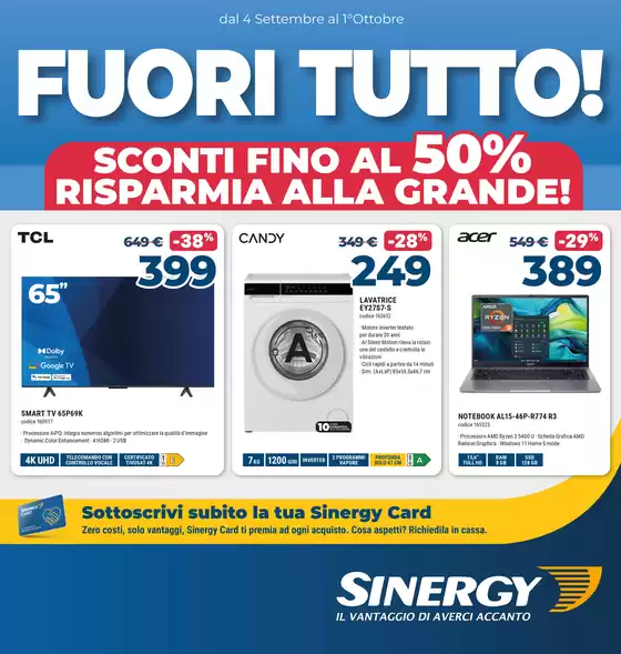 Volantino Sinergy a Bari | FUORI TUTTO! | 2026-09-04T00:00:00.000Z - 2026-10-01T00:00:00.000Z