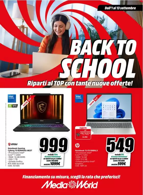 Volantino MediaWorld a Cona | Back to school | 2026-09-01T00:00:00.000Z - 2026-09-13T00:00:00.000Z