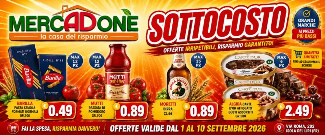 Volantino MercADone a Giarre | Offerte valide dal 1 al 10 settembre | 2026-09-01T00:00:00.000Z - 2026-09-10T00:00:00.000Z