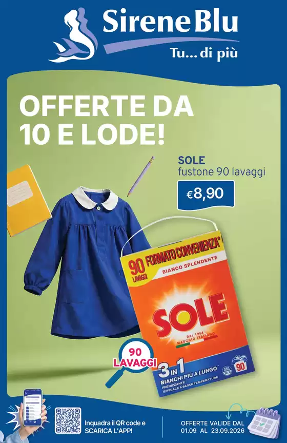 Volantino Sirene Blu | Offerte da 10 e lode! | 2026-09-01T00:00:00.000Z - 2026-09-23T00:00:00.000Z