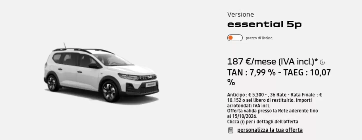 Volantino Dacia | Versione essential 5p | 2026-09-01T00:00:00.000Z - 2026-09-15T00:00:00.000Z