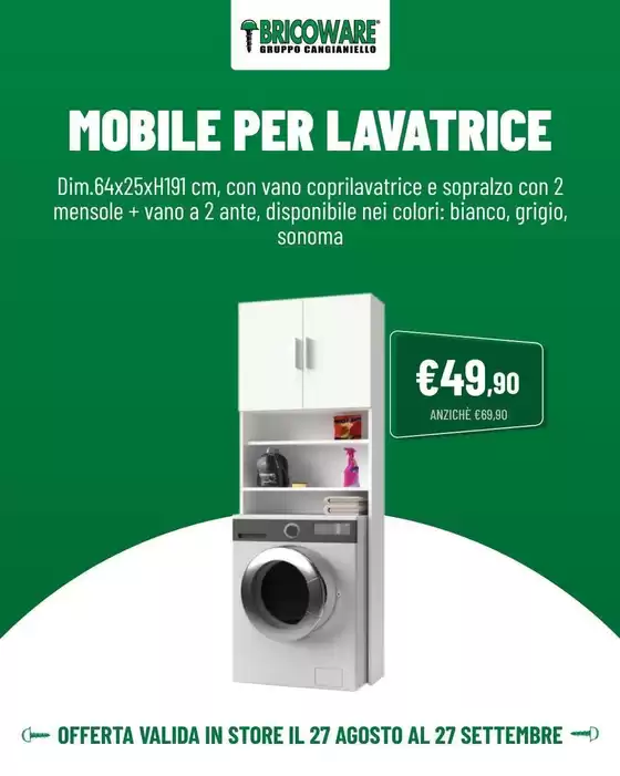 Volantino Bricoware a Sala Bolognese | Mobile per lavatrice | 2026-08-27T00:00:00.000Z - 2026-09-27T00:00:00.000Z