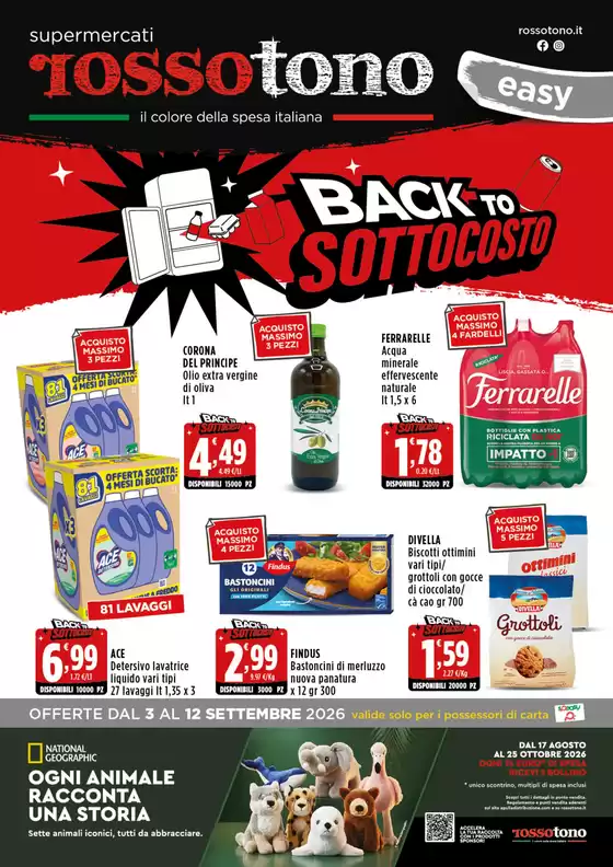 Volantino Supermercati Rossotono Easy a Trani | Back to sottocosto | 2026-09-03T00:00:00.000Z - 2026-09-12T00:00:00.000Z