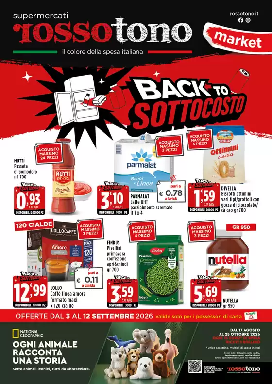 Volantino Supermercati Rossotono Market a Trani | Back to sottocosto | 2026-09-03T00:00:00.000Z - 2026-09-12T00:00:00.000Z