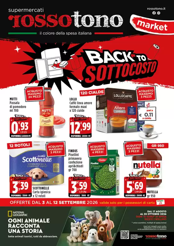Volantino Supermercati Rossotono Market a Rutigliano | Back to sottocosto | 2026-09-03T00:00:00.000Z - 2026-09-12T00:00:00.000Z