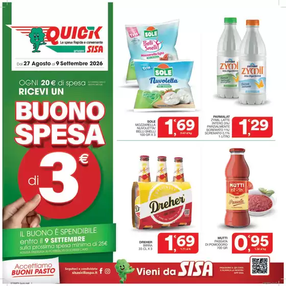 Volantino Quick Sisa | Buono spesa di 3 euro | 2026-09-02T00:00:00.000Z - 2026-09-09T00:00:00.000Z