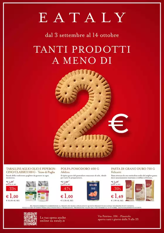 Volantino Eataly a Pinerolo | TANTI PRODOTTI A MENO DI 2€ | 2026-09-03T00:00:00.000Z - 2026-10-14T00:00:00.000Z