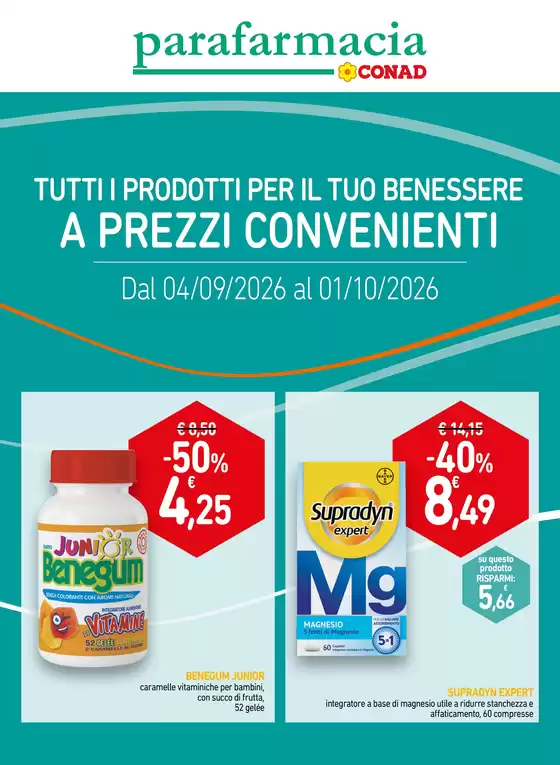 Volantino Parafarmacia Conad a Vicchio | Tutti i prodotti per il tuo benessere a prezzi convenienti | 2026-09-04T00:00:00.000Z - 2026-10-01T00:00:00.000Z