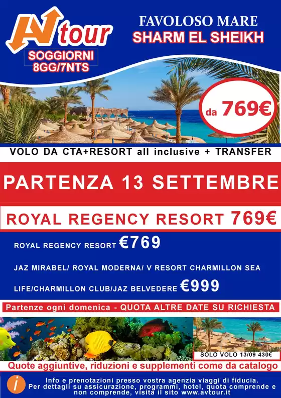 Volantino Av Tour a Reggiolo | OFFERTA SHARM PARTENZA 13.09 | 2026-09-08T00:00:00.000Z - 2026-09-13T00:00:00.000Z