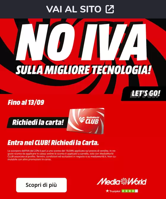 Volantino MediaWorld a Montecreto | NO IVA da MedaWorld! | 2026-09-11T00:00:00.000Z - 2026-09-13T00:00:00.000Z