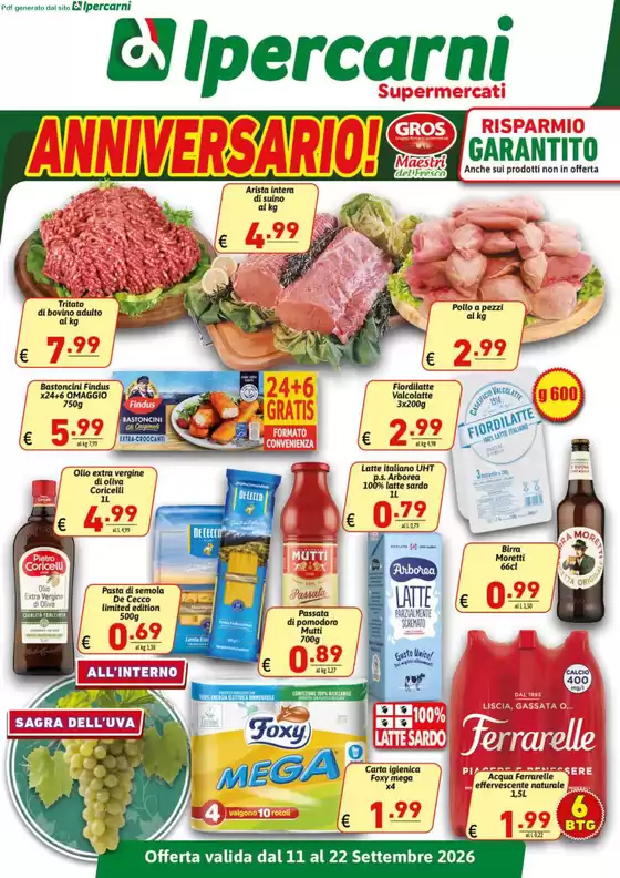 Volantino Ipercarni a Roma | Anniversario Gros! | 2026-09-11T00:00:00.000Z - 2026-09-22T00:00:00.000Z