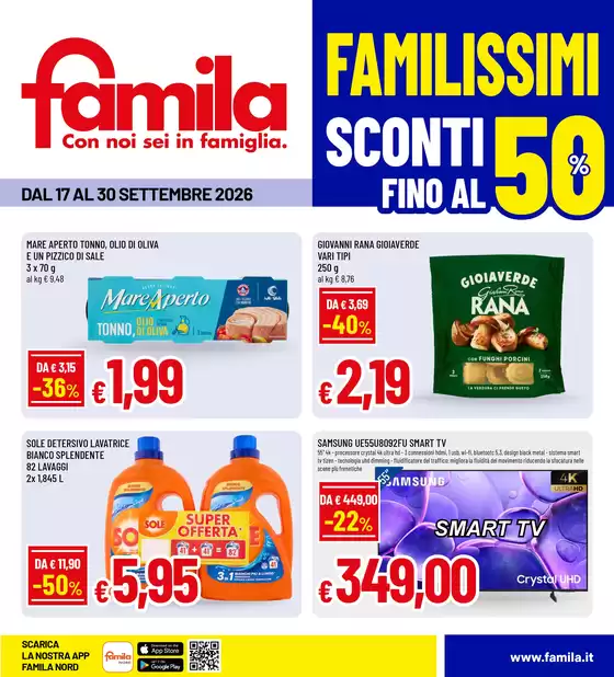 Volantino Famila | Sconti fino al 50% | 2026-09-17T00:00:00.000Z - 2026-09-30T00:00:00.000Z