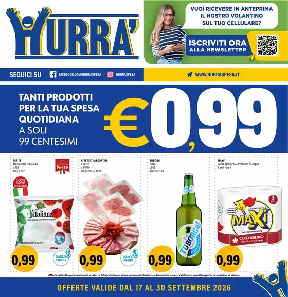 Volantino Hurrà Discount a Solesino | Tanti prodotti per la spesa quotidiana €0,99 | 2026-09-17T00:00:00.000Z - 2026-09-30T00:00:00.000Z