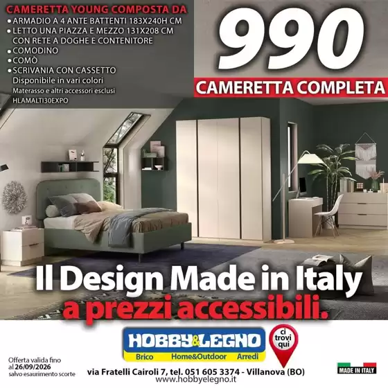 Volantino Hobby & Legno a Montichiari | 990€ cameretta completa | 2026-09-17T00:00:00.000Z - 2026-09-26T00:00:00.000Z