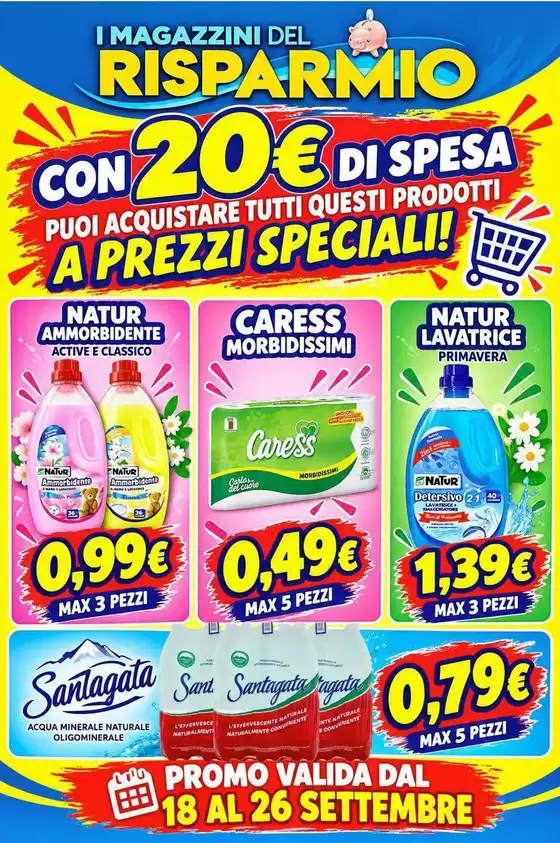 Volantino Magazzini del Risparmio a Luras | Con 20euro di spesa puoi acquistare tutti questi prodotti a prezzi speciali! | 2026-09-18T00:00:00.000Z - 2026-09-26T00:00:00.000Z