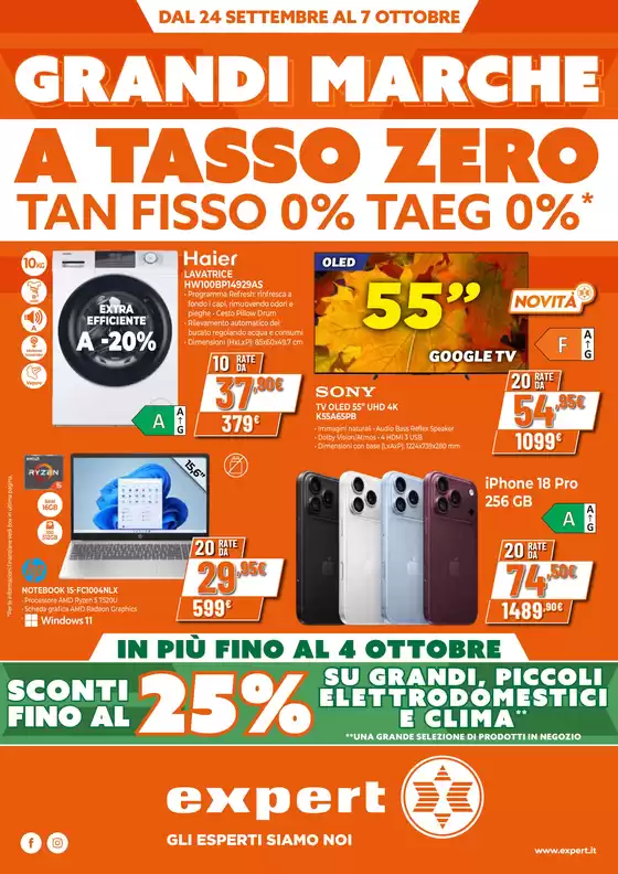 Volantino Expert | Grandi marche a tasso zero da Expert! | 2026-09-24T00:00:00.000Z - 2026-10-07T00:00:00.000Z