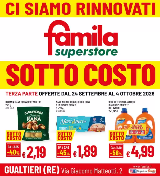 Volantino Famila Superstore a Capoterra | SOTTOCOSTO - CI SIAMO RINNOVATI | 2026-09-24T00:00:00.000Z - 2026-10-04T00:00:00.000Z