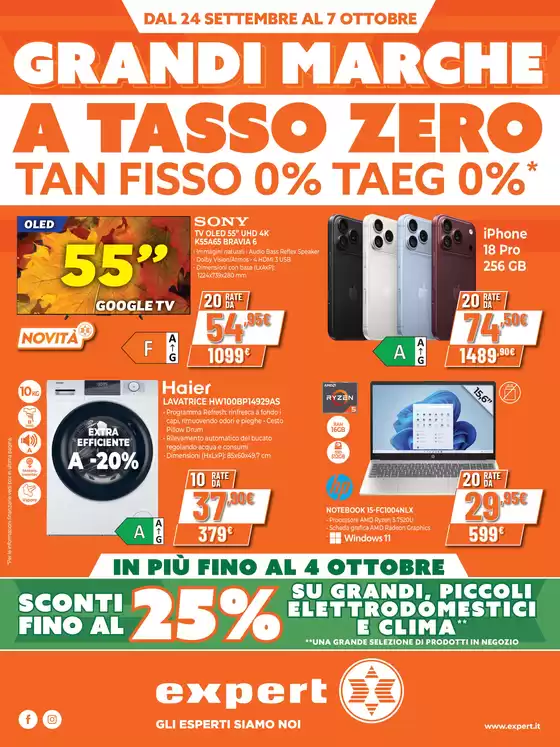 Volantino Expert a Annone di Brianza | Grandi marche a tasso zero da Expert! | 2026-09-24T00:00:00.000Z - 2026-10-07T00:00:00.000Z
