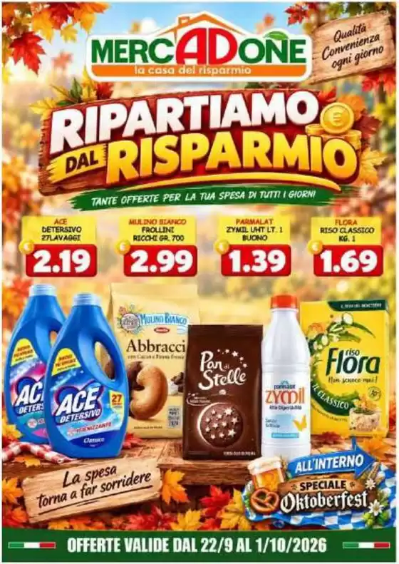 Volantino MercADone a Roma | Ripartiamo dal risparmio | 2026-09-22T00:00:00.000Z - 2026-10-01T00:00:00.000Z