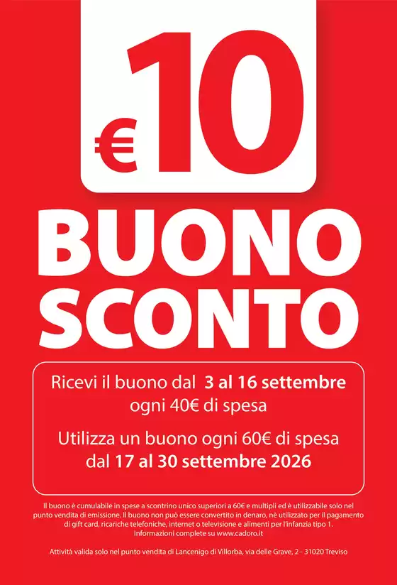 Volantino Cadoro a Tivoli | REGOLAMENTO BUONO SCONTO COMPLEANNO VILLORBA | 2026-09-22T00:00:00.000Z - 2026-09-30T00:00:00.000Z