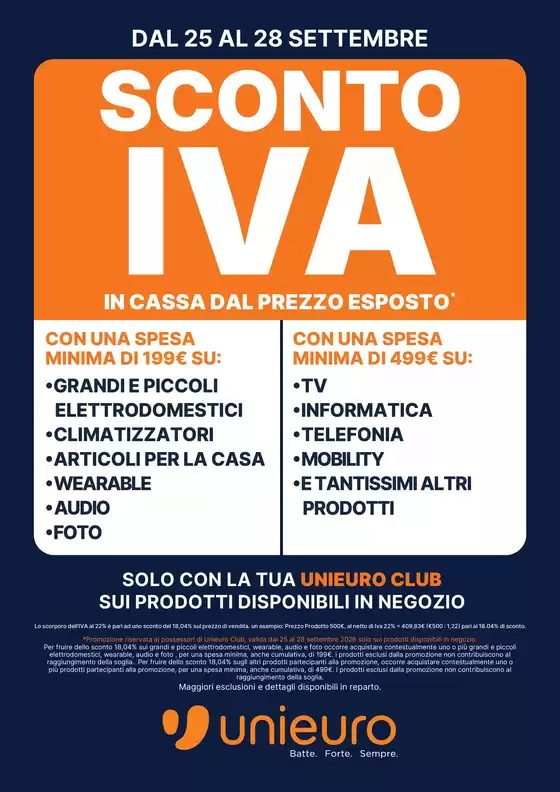Volantino Unieuro a Tribano | Sconto IVA da Unieuro! | 2026-09-25T00:00:00.000Z - 2026-09-28T00:00:00.000Z