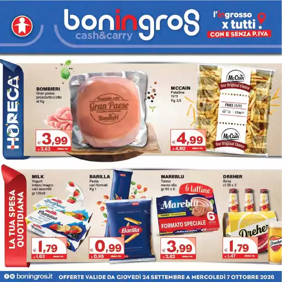 Volantino Boningros Cash and Carry a Santa Sofia d'Epiro | Offerte valide da giovedi 24 settembrre a mercoledi 7 ottobre 2026 | 2026-09-24T00:00:00.000Z - 2026-10-07T00:00:00.000Z