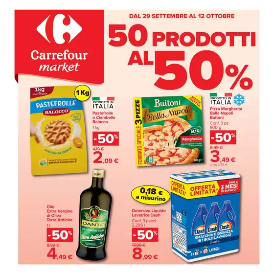 Volantino Carrefour Market a Marzabotto | 50 prodotti al 50% | 2026-09-29T00:00:00.000Z - 2026-10-12T00:00:00.000Z