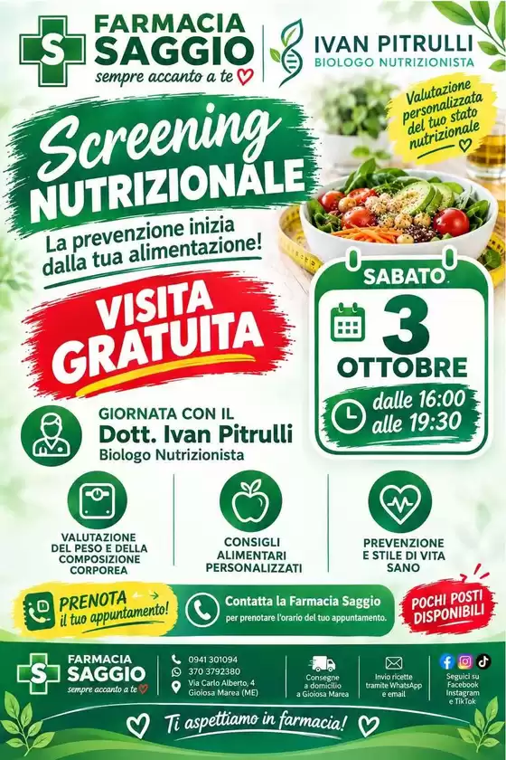 Volantino Farmacia Saggio a Poggibonsi | Screening nutrizionale | 2026-10-03T00:00:00.000Z - 2026-10-03T00:00:00.000Z