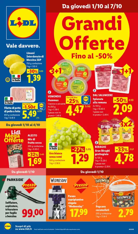 Volantino Lidl a Baressa | Grandi Offerte Fino al -50% | 2026-10-01T00:00:00.000Z - 2026-10-07T00:00:00.000Z