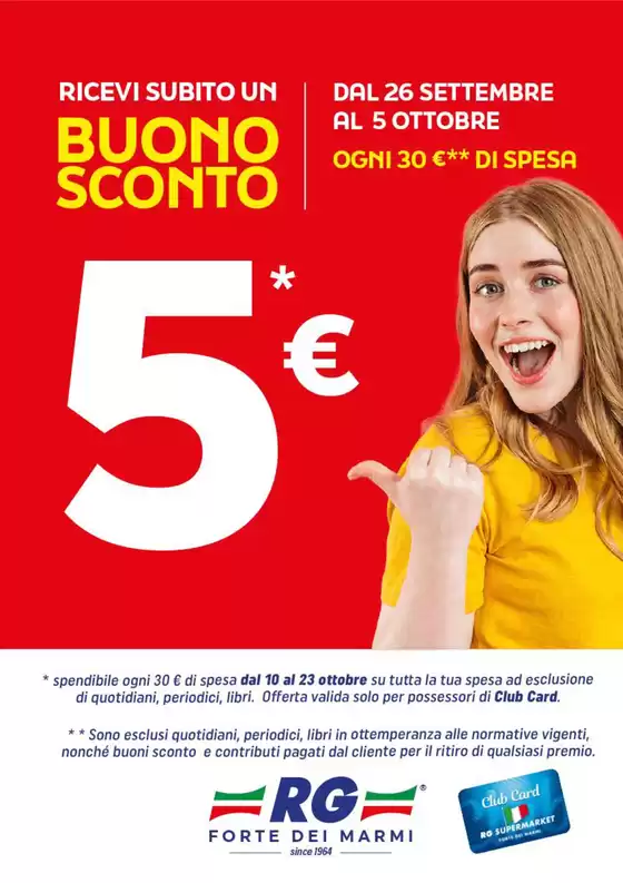 Volantino RG Supermarket | Buono sconti 5€ | 2026-09-26T00:00:00.000Z - 2026-10-23T00:00:00.000Z