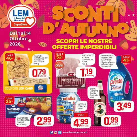 Volantino Lem SuperStore a Dozza | Sconti d'autunno | 2026-10-01T00:00:00.000Z - 2026-10-14T00:00:00.000Z