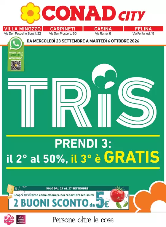 Volantino Conad City a Frassinoro | TRIS - CITY VILLA MINOZZO CARPINETI CASINA FELINA | 2026-09-23T00:00:00.000Z - 2026-10-06T00:00:00.000Z