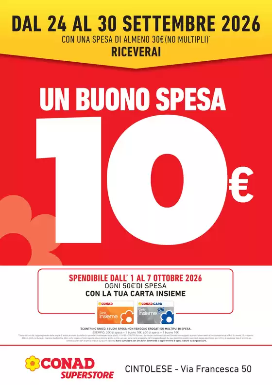 Volantino Conad Superstore a Gualdo | BUONO SPESA 10€ SUPERSTORE TOSCANA | 2026-09-24T00:00:00.000Z - 2026-09-30T00:00:00.000Z