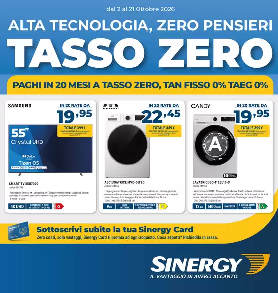 Volantino Sinergy a Cavarzere | Alta tecnologia, zero pensieri tasso zero | 2026-10-02T00:00:00.000Z - 2026-10-21T00:00:00.000Z