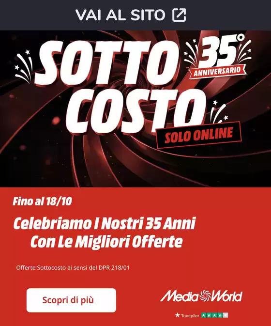 Volantino MediaWorld | SOTTOCOSTO online MedaWorld! | 2026-10-01T00:00:00.000Z - 2026-10-05T00:00:00.000Z
