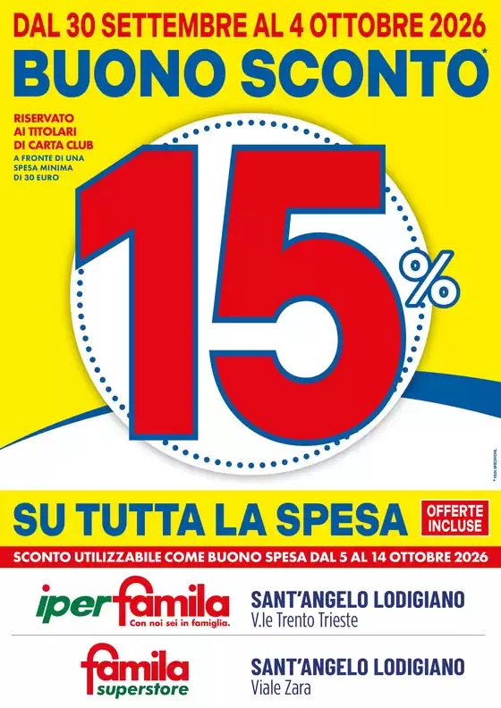 Volantino Iperfamila | BUONO SCONTO 15% | 2026-10-01T00:00:00.000Z - 2026-10-04T00:00:00.000Z