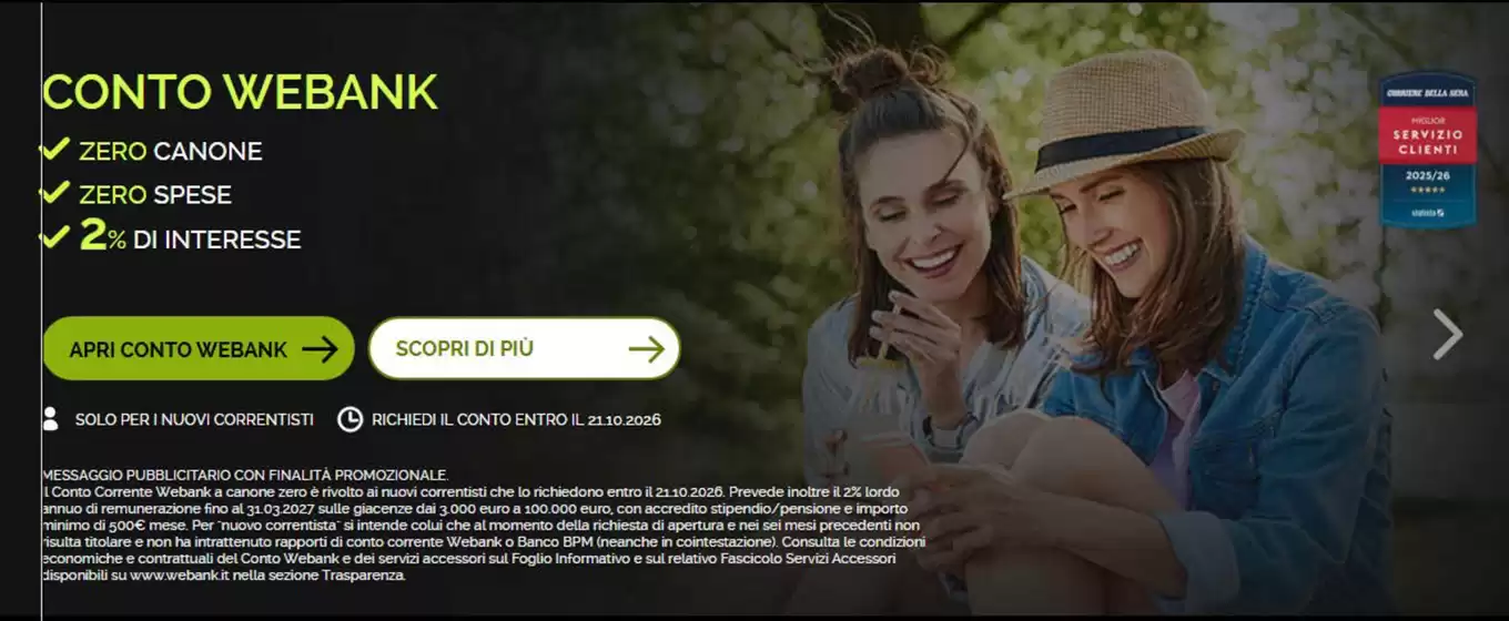 Volantino Webank a Torino | Conto Webank | 2026-10-21T00:00:00.000Z - 2027-03-31T00:00:00.000Z