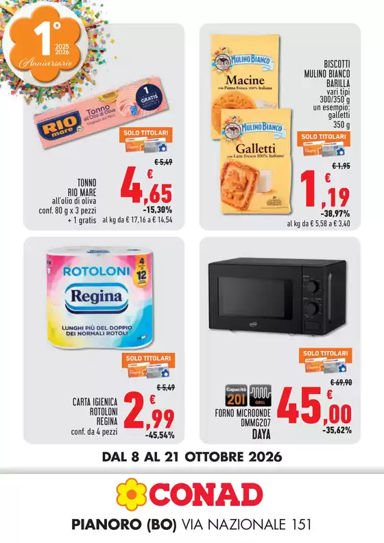 Volantino Conad a Medicina | Compleanno Pianoro | 2026-10-08T00:00:00.000Z - 2026-10-21T00:00:00.000Z