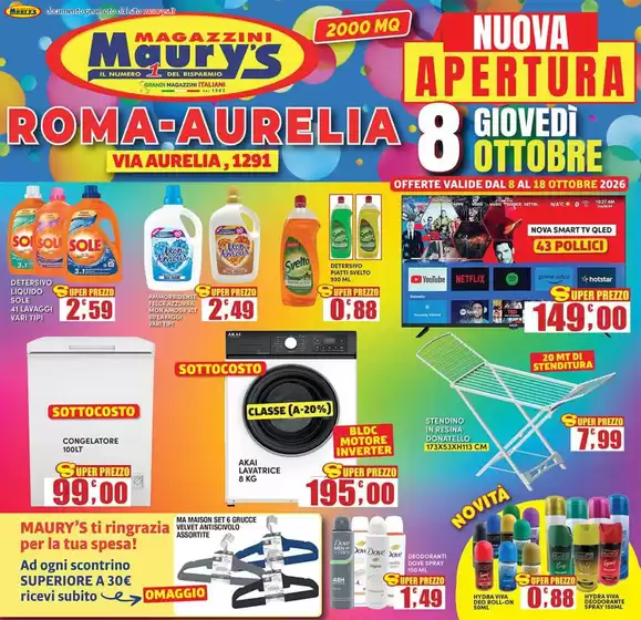 Volantino Maury's a Fiuggi | Nuova apertura | 2026-10-08T00:00:00.000Z - 2026-10-18T00:00:00.000Z