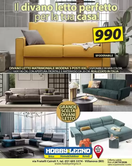 Volantino Hobby & Legno a Conegliano | Il divano letto perfetto per la tua casa! | 2026-10-09T00:00:00.000Z - 2026-10-24T00:00:00.000Z