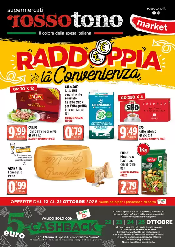 Volantino Supermercati Rossotono Market a Faicchio | Raddoppia la convenienza | 2026-10-12T00:00:00.000Z - 2026-10-21T00:00:00.000Z