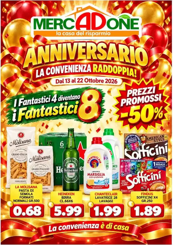 Volantino MercADone | Anniversario la convenienza raddoppia! | 2026-10-13T00:00:00.000Z - 2026-10-22T00:00:00.000Z