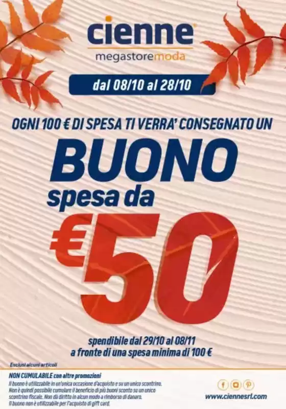 Volantino Cienne Megastore Moda a Santo Stefano di Magra | Buono spesa da 50€ | 2026-10-12T00:00:00.000Z - 2026-10-28T00:00:00.000Z