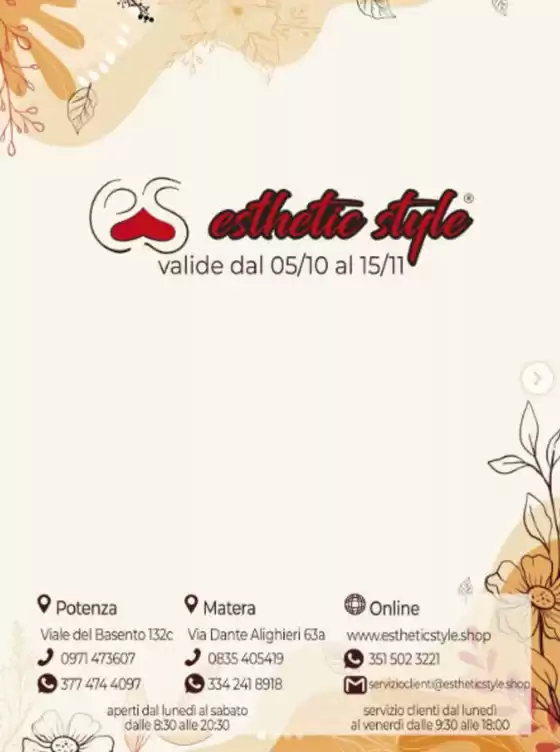 Volantino Esthetic Style a Sambuci | L’AUTUNNO È ARRIVATO DA ESTHETIC STYLE | 2026-10-14T00:00:00.000Z - 2026-11-15T00:00:00.000Z