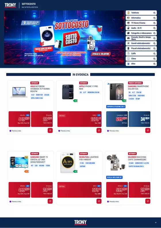 Volantino Trony a Imola | TRONY - VOLANTINO - Informatica TV Telefonia e Elettrodomestici online | 2026-10-16T00:00:00.000Z - 2026-10-28T00:00:00.000Z